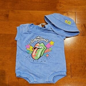 NEW The Rolling Stones Blue Baby Romper and Bucke Hat Set